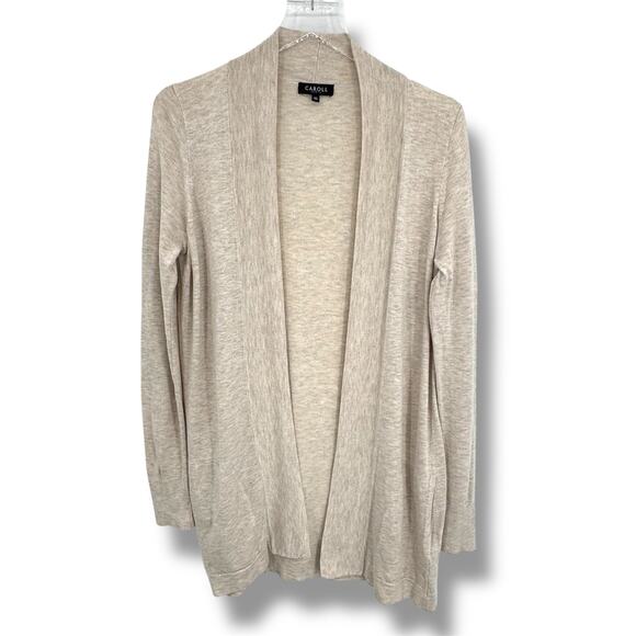Caroll Paris cardigan sweater 36 open front long line rib knit lagenlook tan - Picture 1 of 8